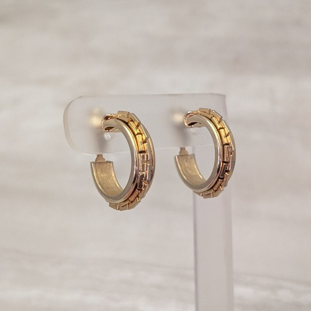 Vintage Clip On Earrings Gold Tone Large Hoops with Square Chain Like Design